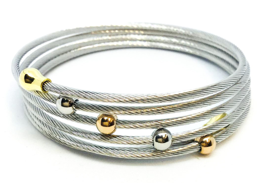 Bracelet stainless, rigide, 5 boules