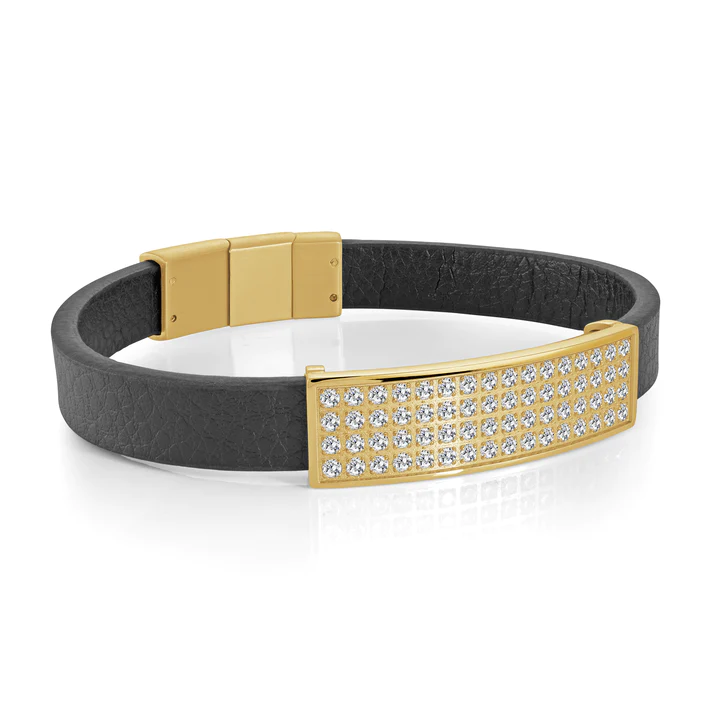 Bracelet pour homme en stainless et cuir, zircons - SLB566 - Italgem