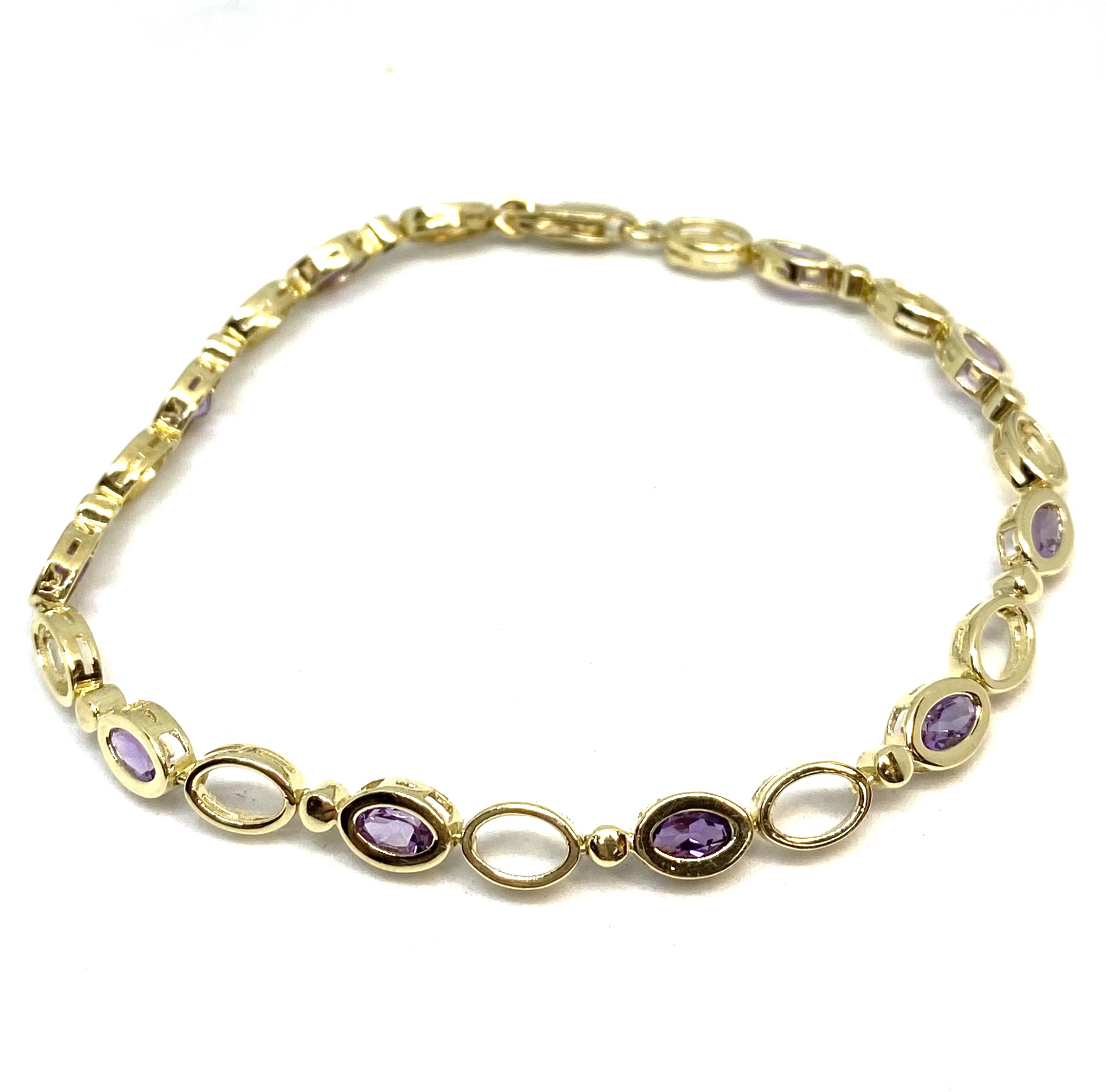 Bracelet pour femme en or 10K, 10 améthystes coupe ovale