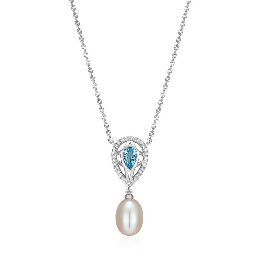 Pendentif pour femme en argent 925, topaze bleu, perle - R0LC1V4546 - ELLE