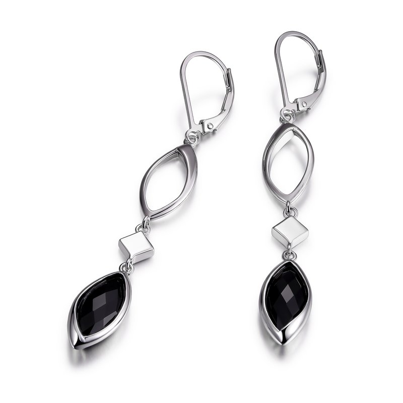 Boucles d'oreilles pour femme en argent 925, agathes noires, crochets