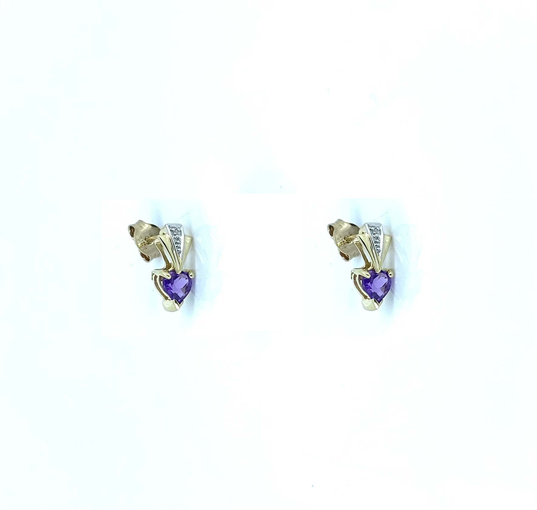 Boucles d'oreilles pour femme en or 10k, 2 diamants pour 0.01 carat, 2 améthystes 4mm - BO501 - REC