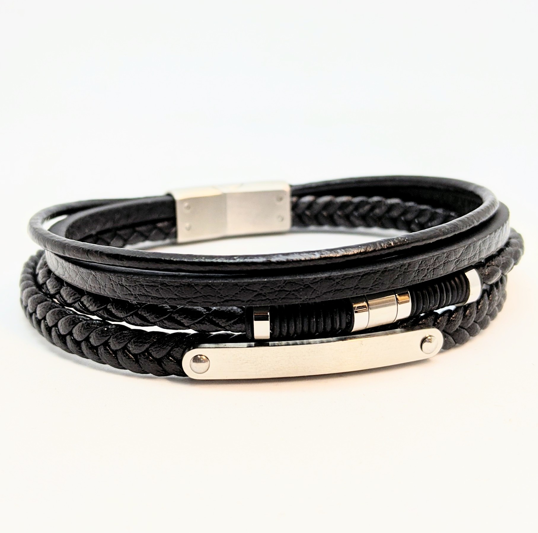 Braclelet stainless et cuir quadruple