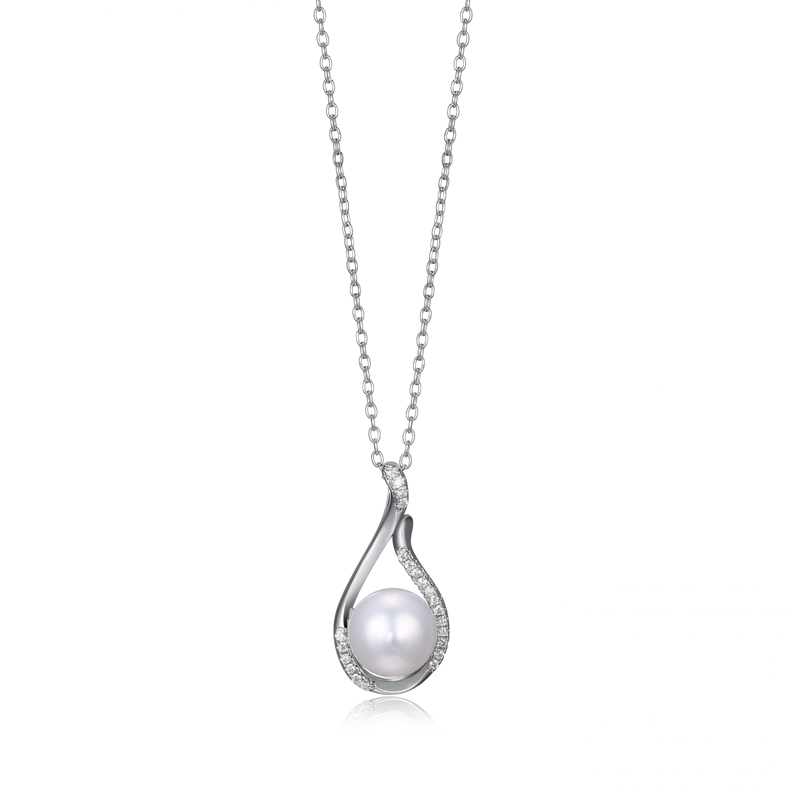 Pendentif pour femme en argent 925, perle entourée de zircons