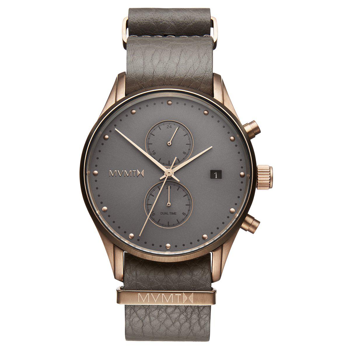 Montre stainless, bracelet cuir, 10ATM, chrono