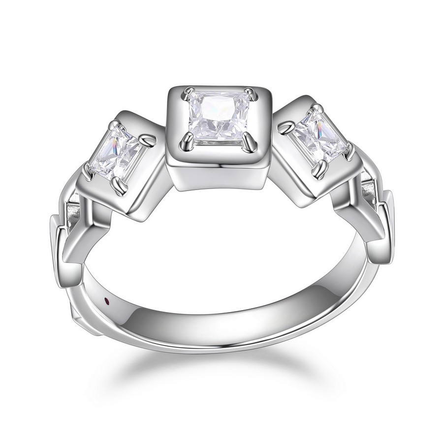 Bague pour femme en argent 925, zircons coupe princesse