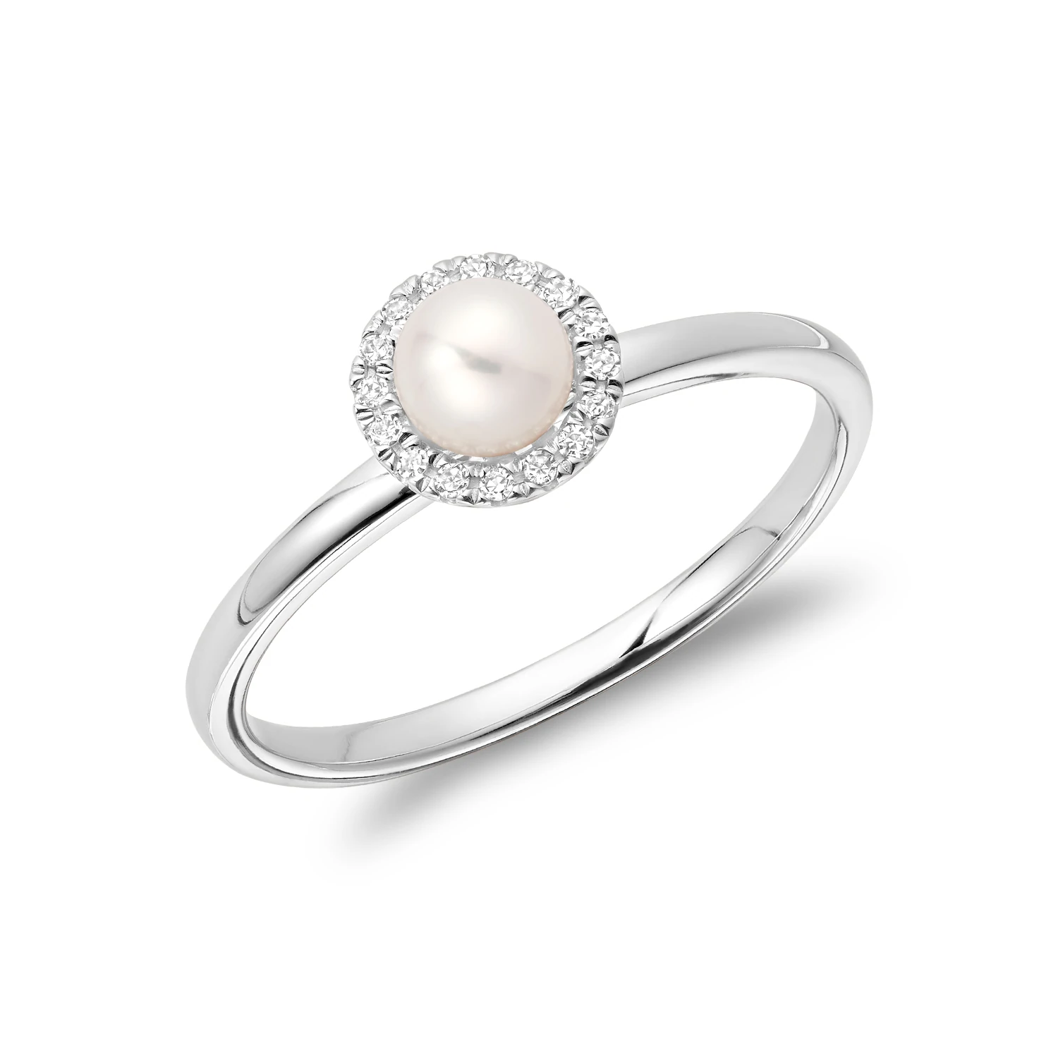 Bague pour femme en or 10K, 16 diamants pour 0.04 carat, perle de culture 4.5-5mm - 02-0410PL10W - RNB