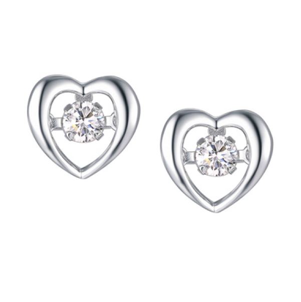 Boucles d'oreilles argent 925, coeurs, pierres dansantes