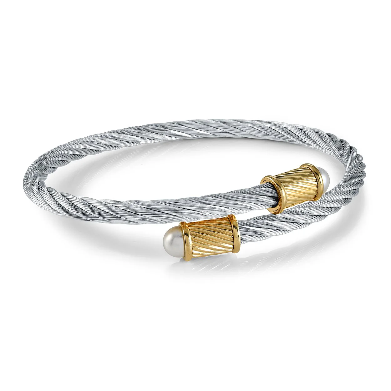 Bracelet rigide pour femme en stainless, perles synthétiques - SWBG117-WY - Italgem