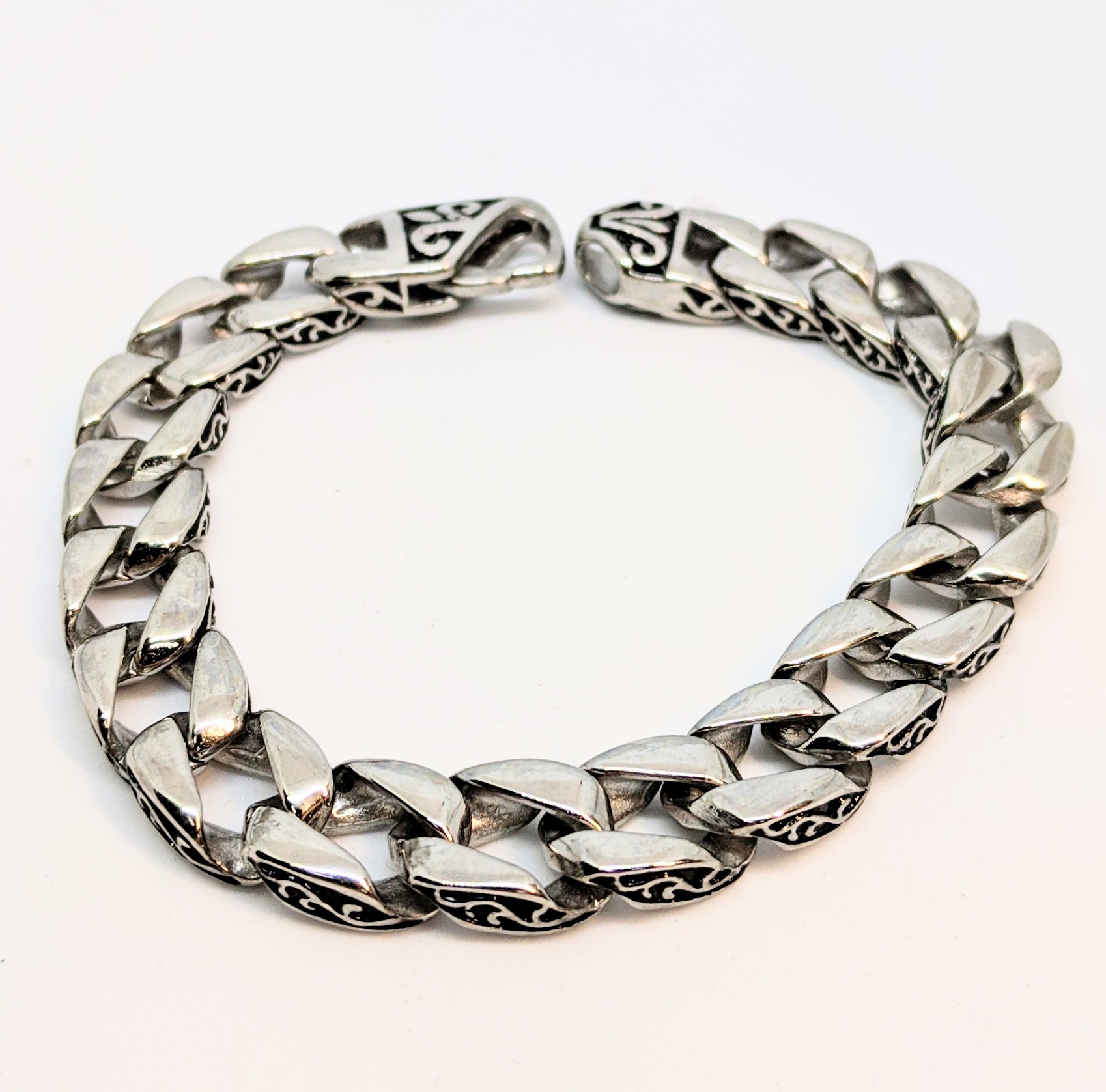 Bracelet stainless, gourmette avec motifs