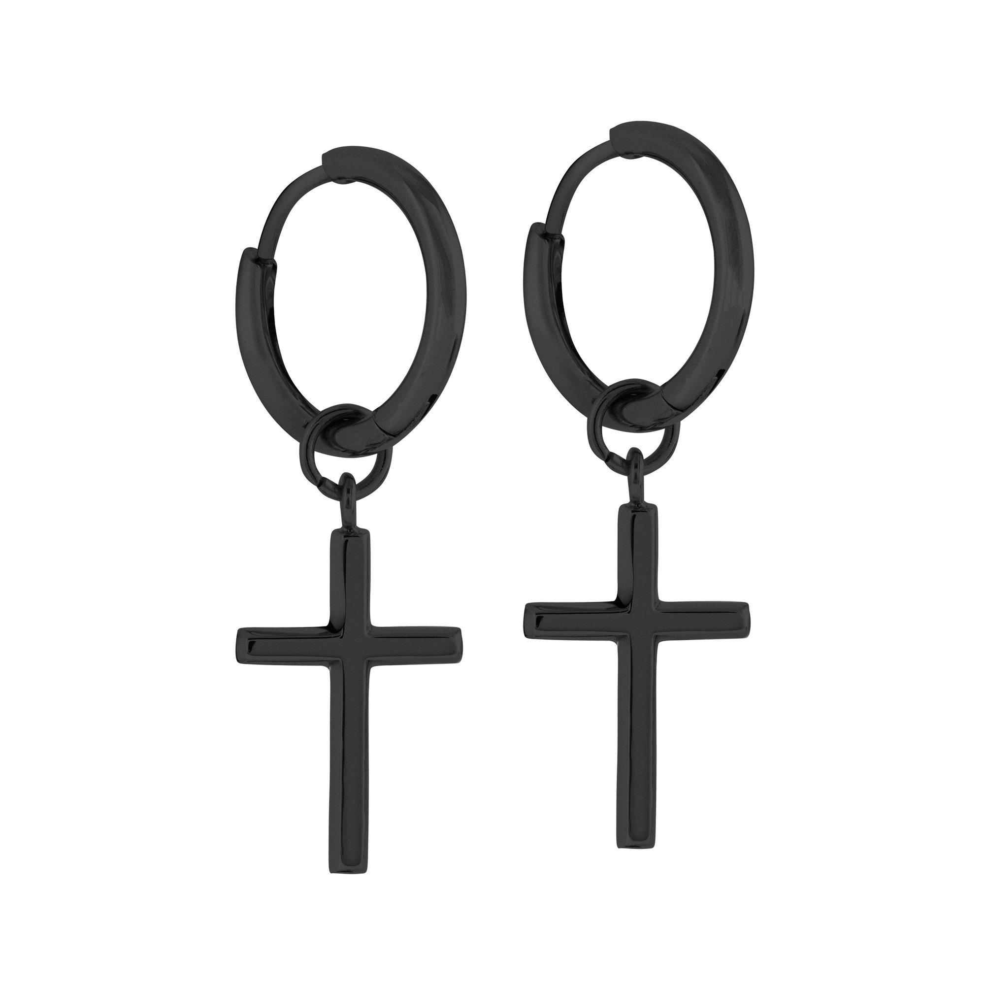 Boucles d'oreilles pour homme en stainless, huggies et croix