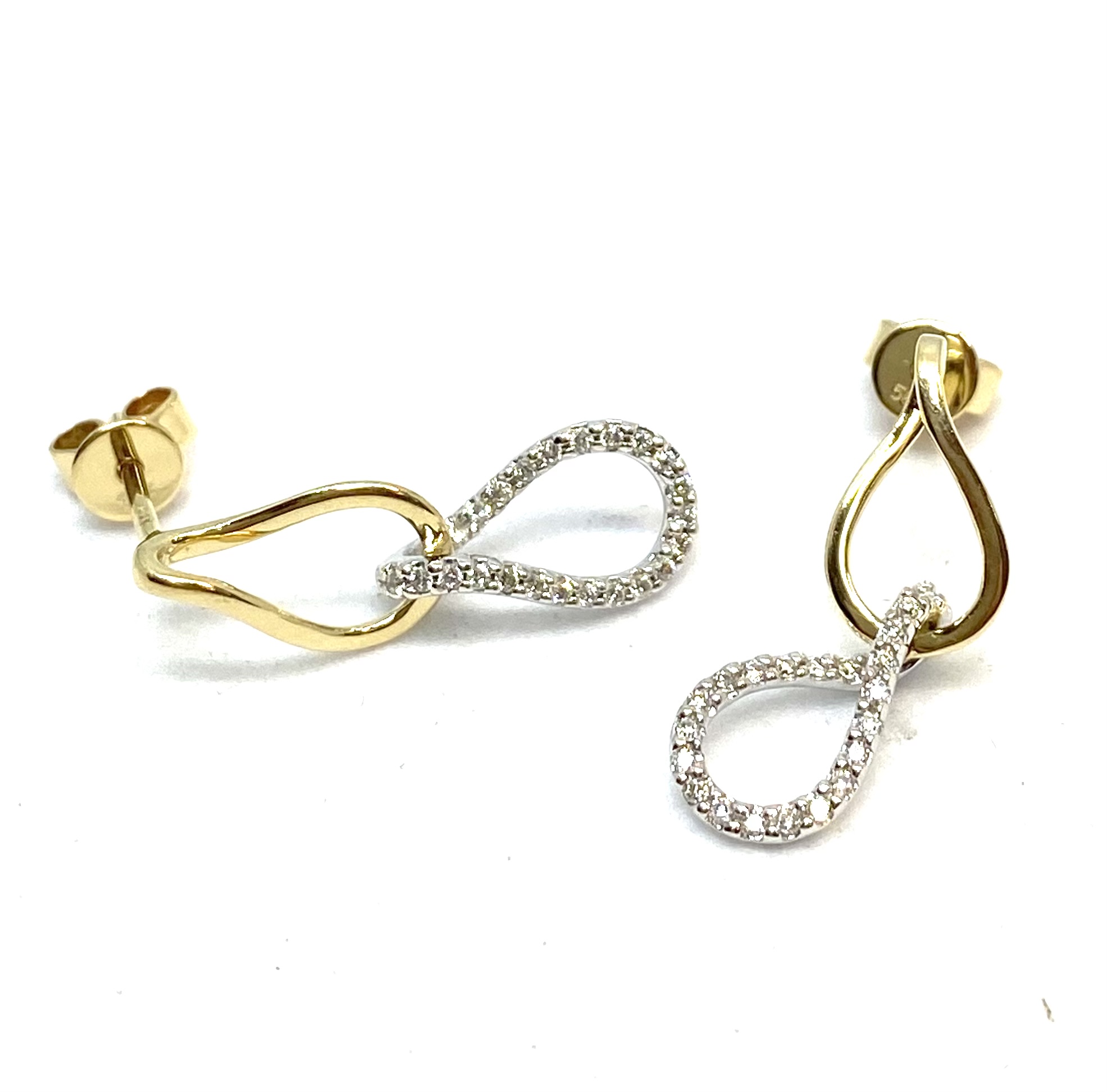 Boucles d'oreilles pour femme en or 14K, 44 diamants pour 0.22 carat, gouttes