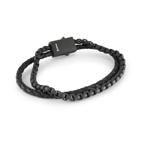 Bracelet double pour homme en stainless et cuir