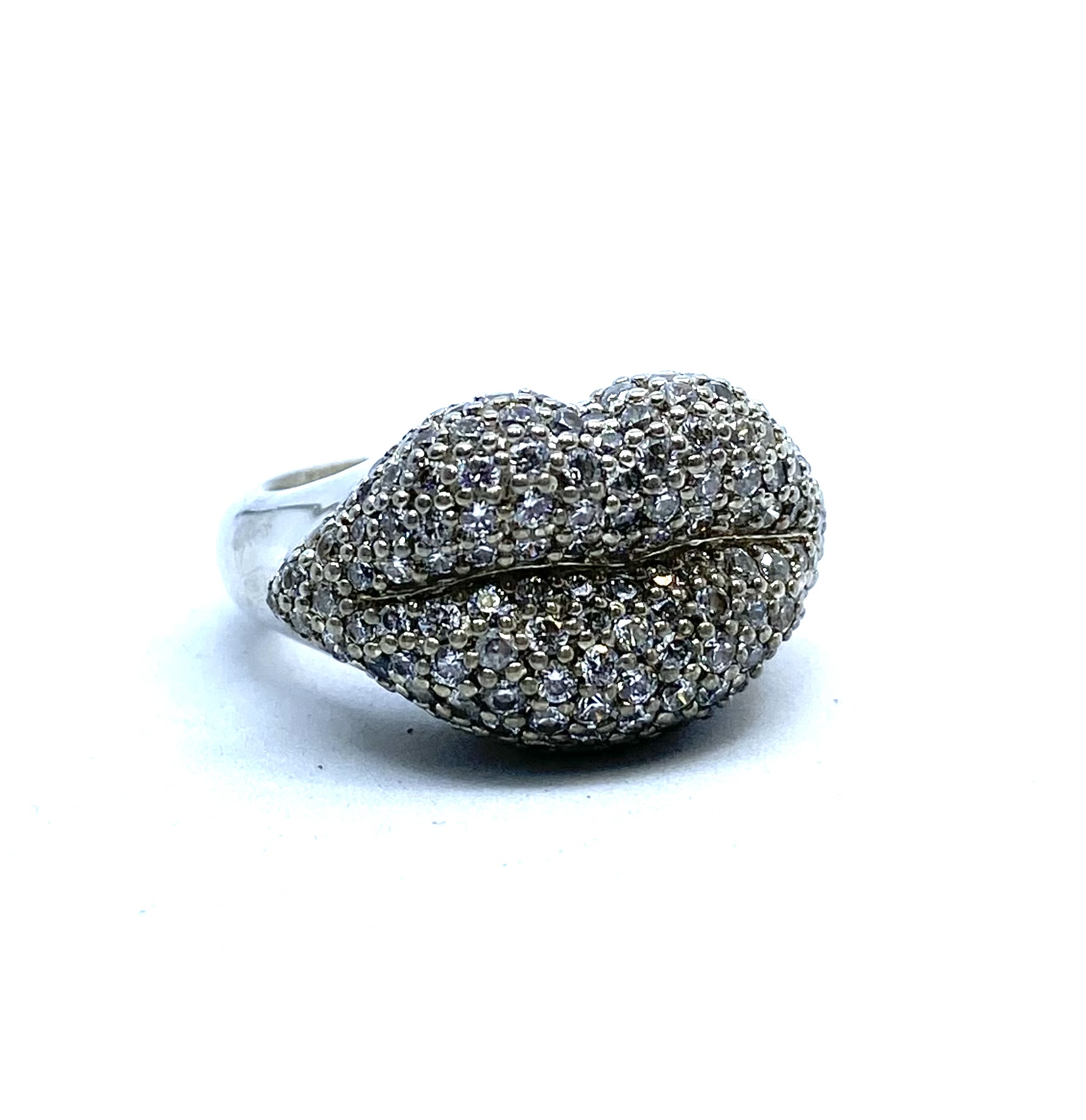Bague pour femme en argent 925, zircons, lèvres