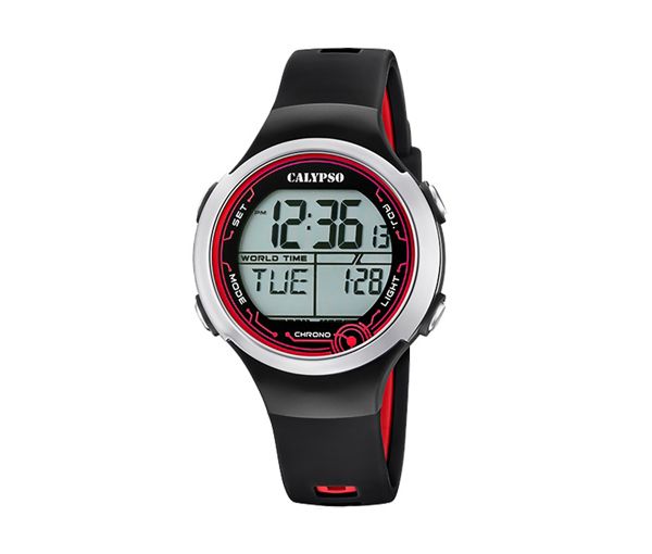 Montre stainless, bracelet silicone, 10ATM, numérique