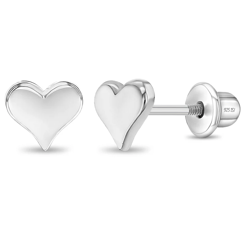 Boucles d'oreilles vissées pour enfant en argent 925, coeurs - SS-03-00266 - In Season Jewelry