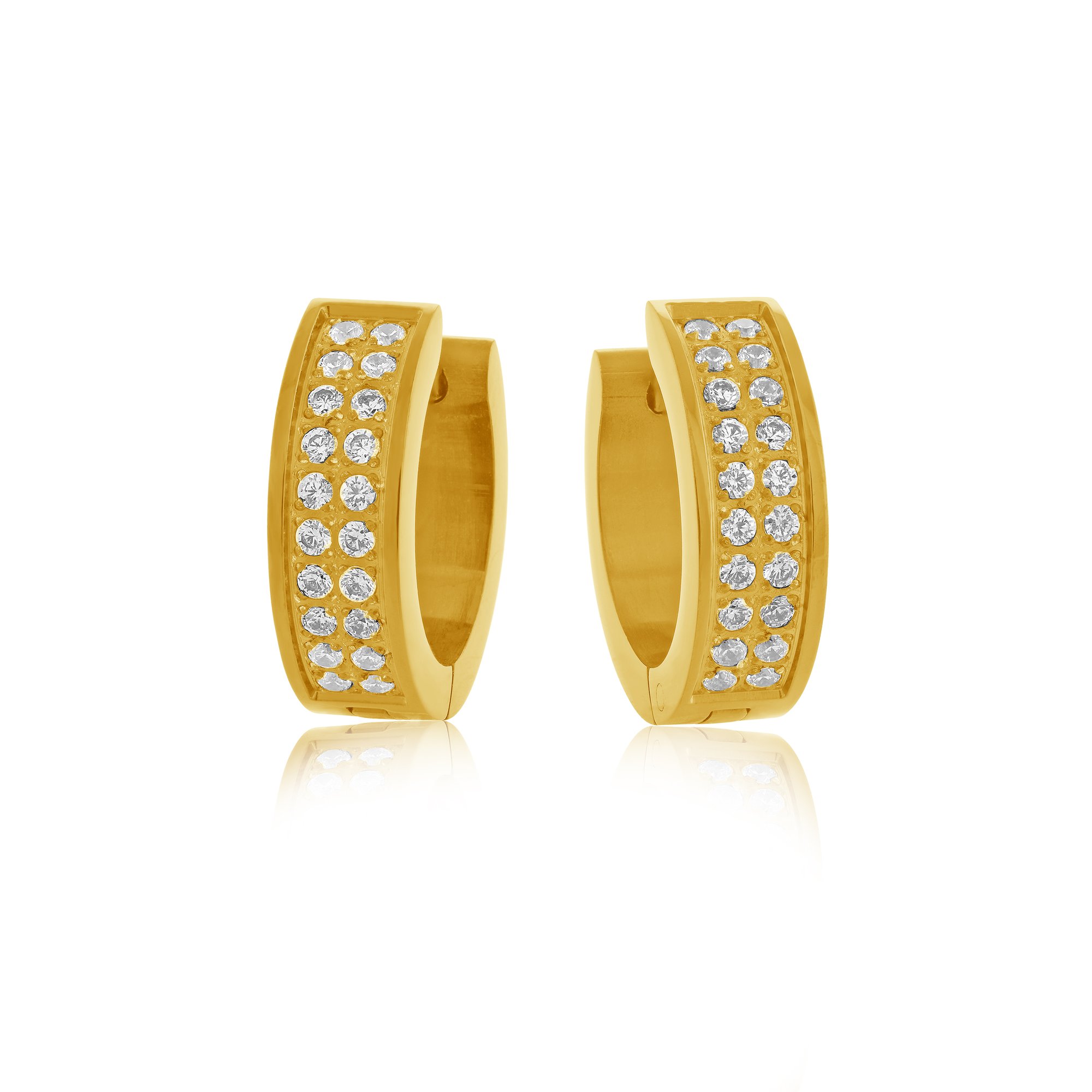 Boucles d'oreilles en stainless, 2 rangées de pierres