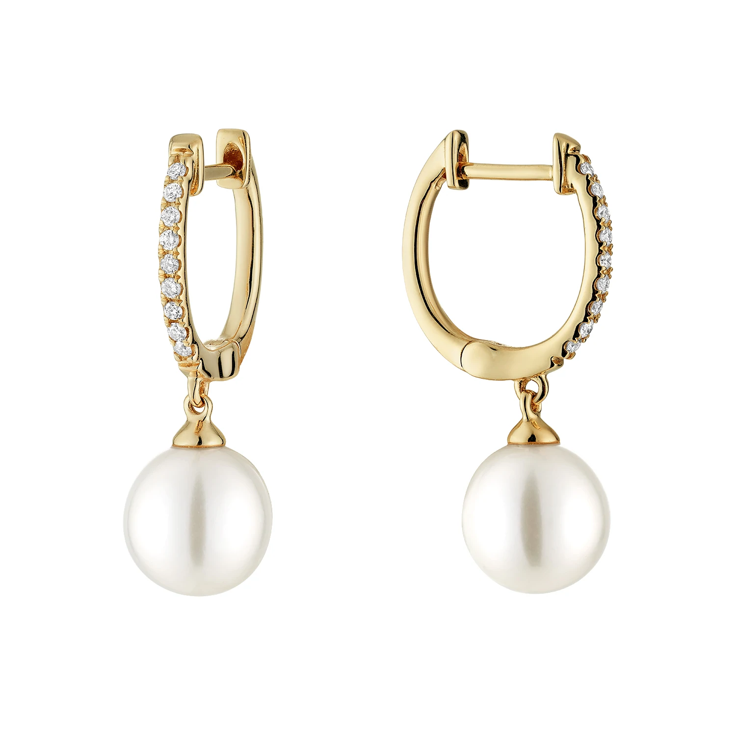 Boucles d'oreilles pour femme en or 10k, 16 diamants pour 0.18 carat, 2 perles d'eau douce 9-9.5mm - 13-0410827YWP - RNB
