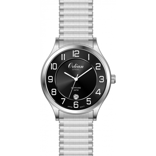 Montre stainless, bracelet élastique, verre saphir