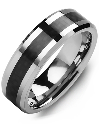Bague pour homme en tungstène et fibre de carbone