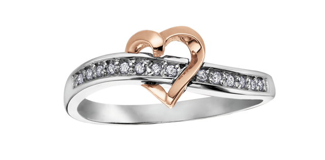 Bague or 10K, 14 diamants pour 0.075 carat total ,coeur