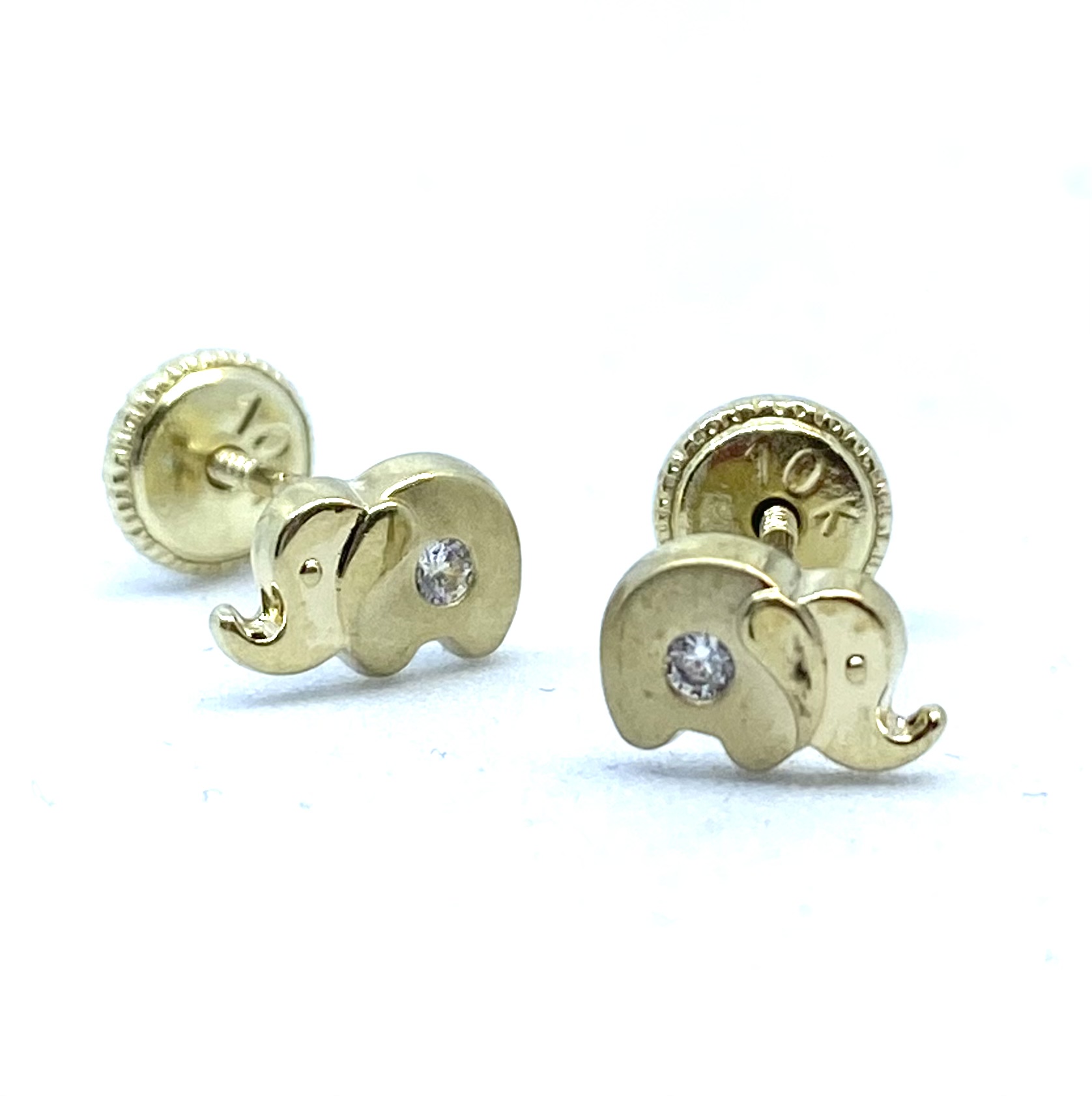 Boucles d'oreilles vissées pour enfant en or 10k, zircons, éléphants