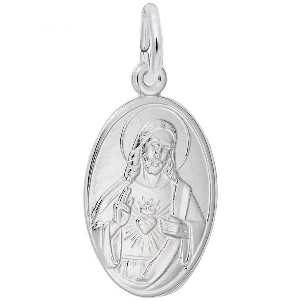 Pendentif en argent 925, médaillon coeur sacré