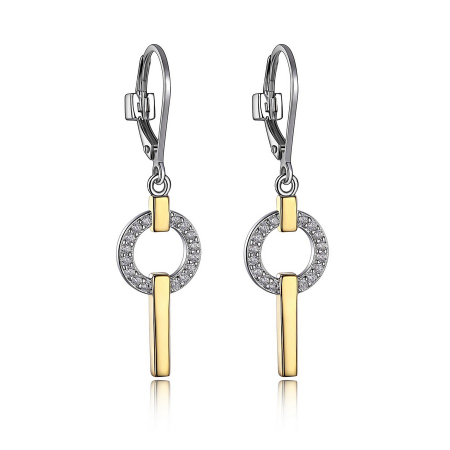 Boucle d'oreille, argent 925, 2 tons, zircon