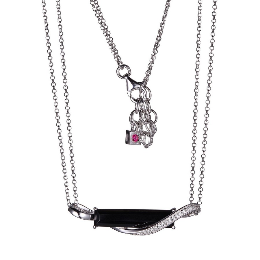 Pendantif argent 925, agathe noire rectangle
