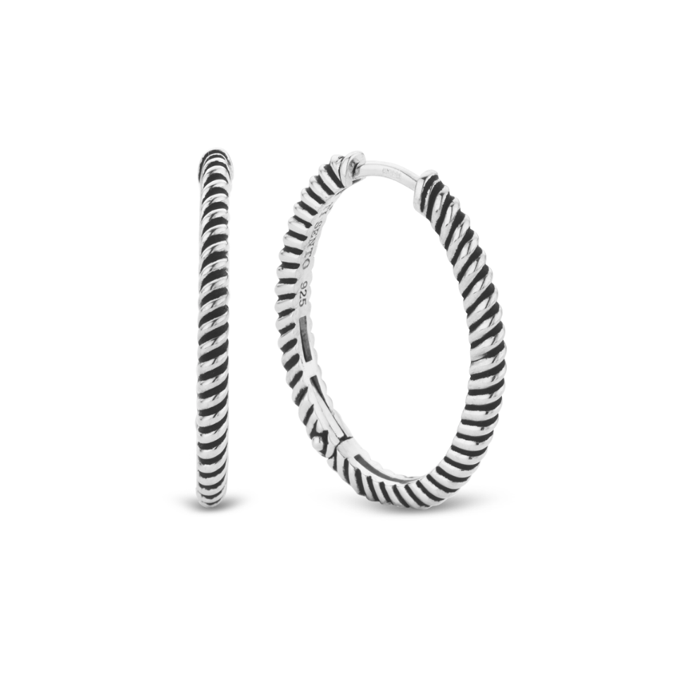 Boucle d'oreille argent 925, ovale, torsadé