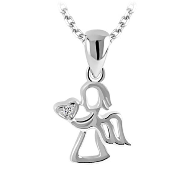 Pendentif pour femme en argent 925, zircon, ange