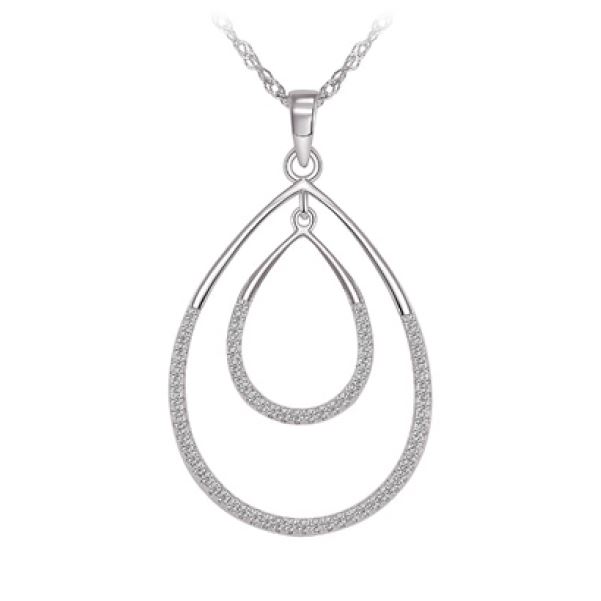 Pendantif argent 925, 2 gouttes garnies de pierres