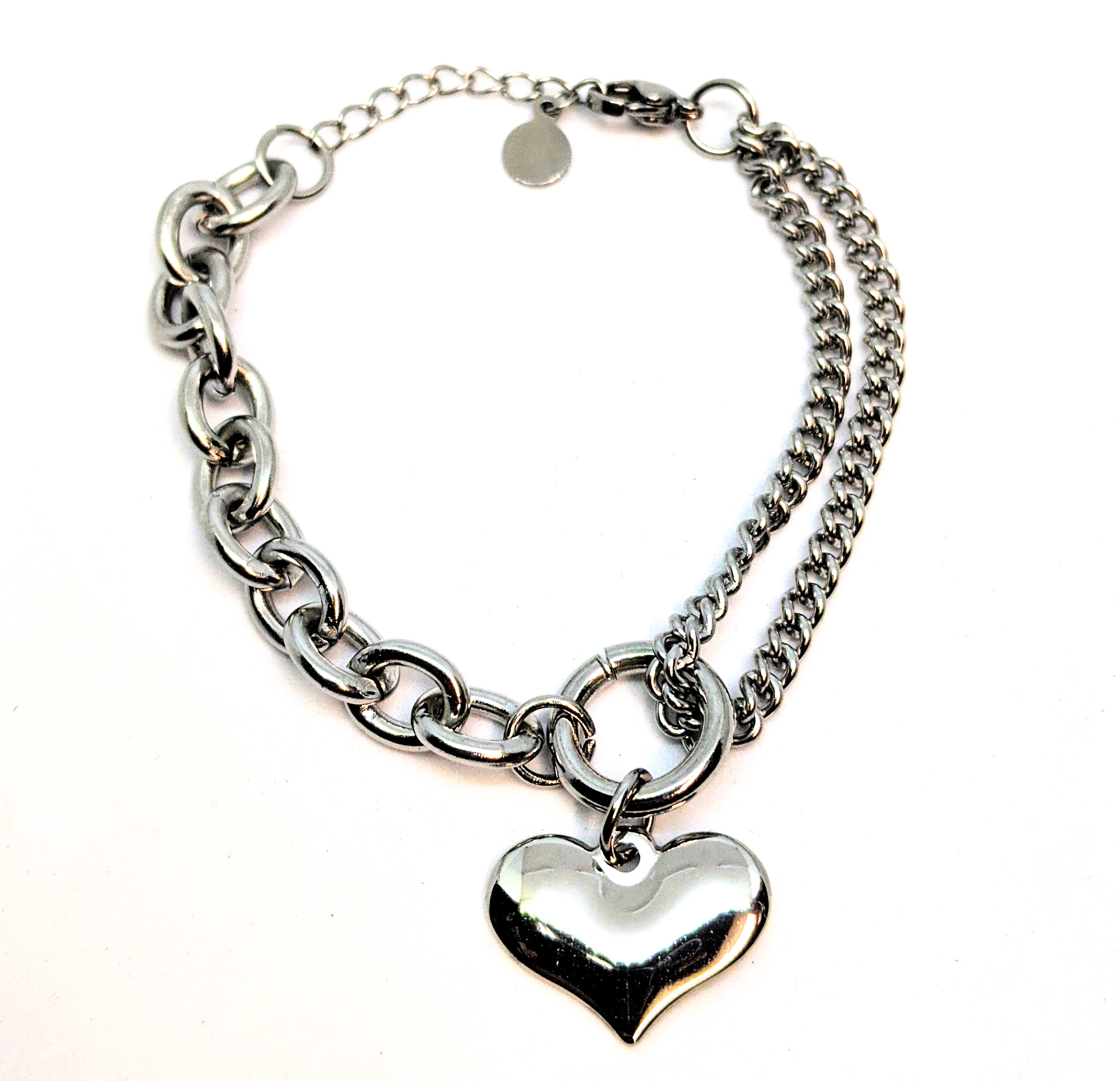 Bracelet stainless moitié simple, moitié double, coeur