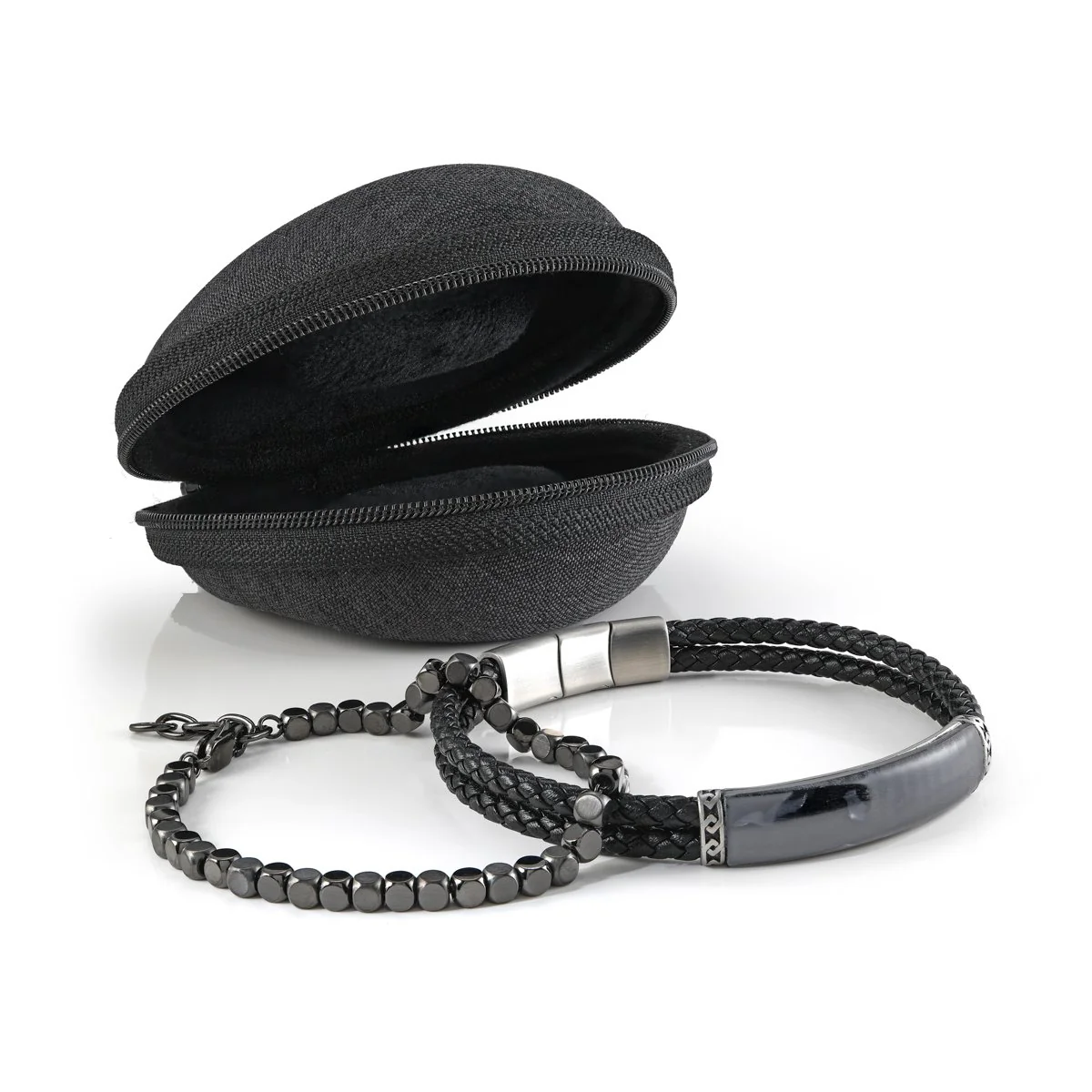 Ensemble de deux bracelets pour homme en stainless et cuir - STACK-19 - Italgem