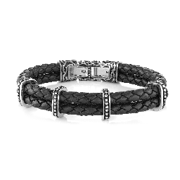 Bracelet stainless et cuir double