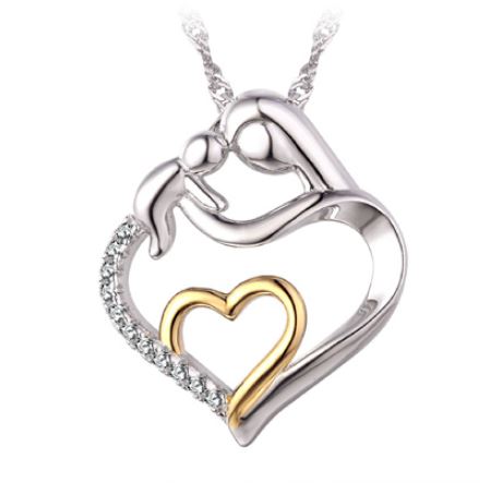 Pendantif argent 925, 2 coeurs, famille