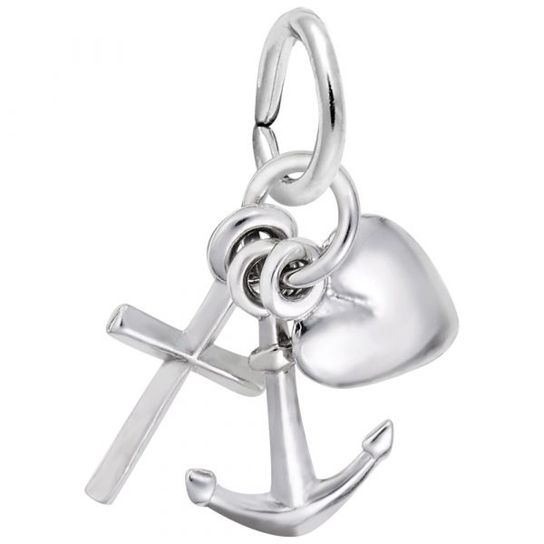 Pendentif en argent 925, ancre/coeur/croix