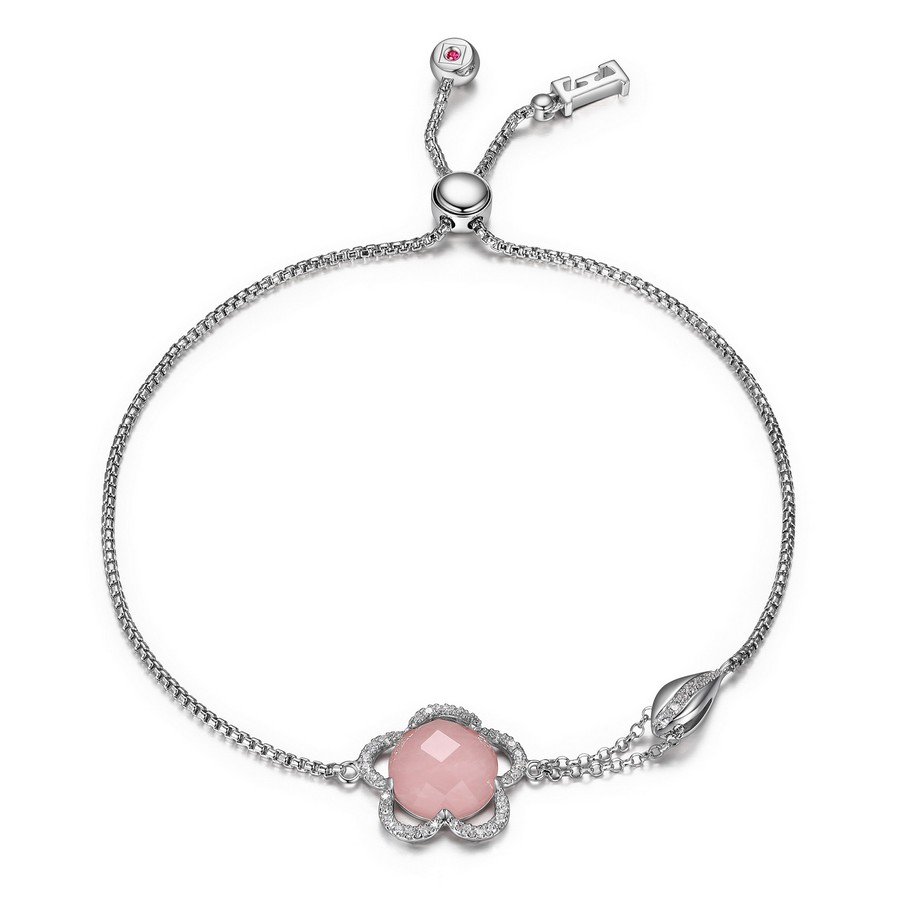 Bracelet argent 925, quartz rose, fleur