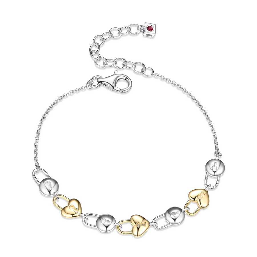 Bracelet pour femme en argent 925, coeur / cadenas