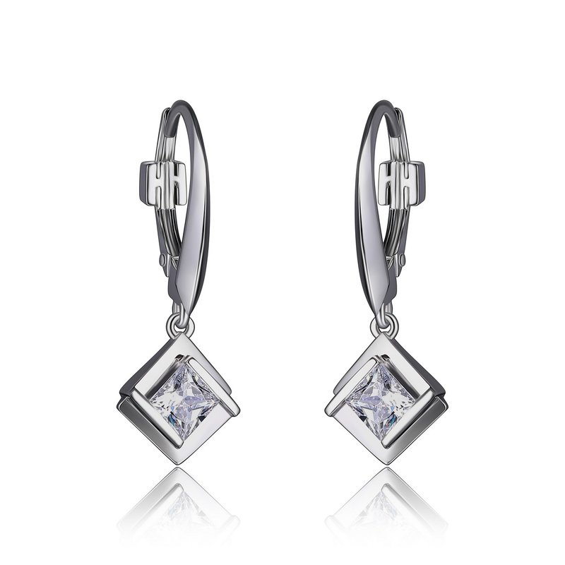 Boucle d'oreille argent 925 zircon coupe princesse 'crochet'