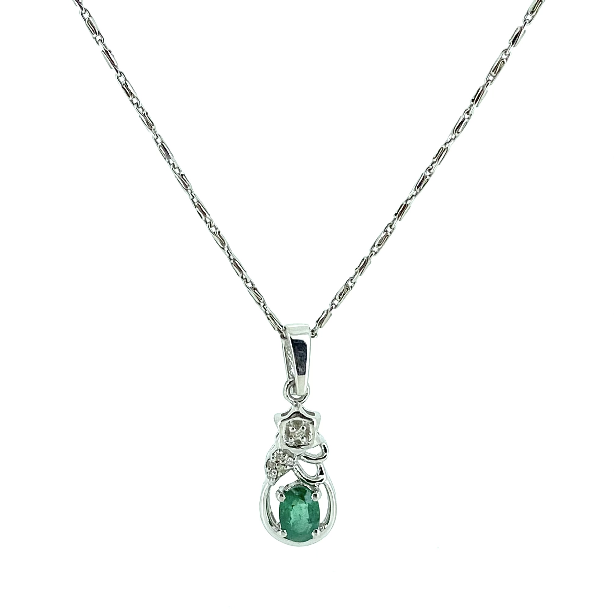 Pendentif pour femme en argent 925, 1 émeraude pour 0.79 carat, 6 diamants pour 0.05 carat
