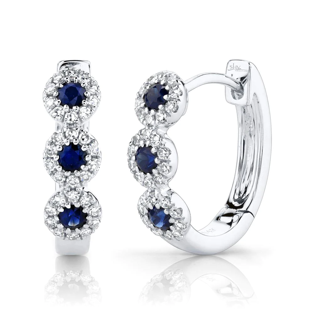 Boucles d'oreilles pour femme en or 14k, 6 saphirs pour 0.30 carat, 0.15 carat de diamants SI - SC55002530 - Shy Creations
