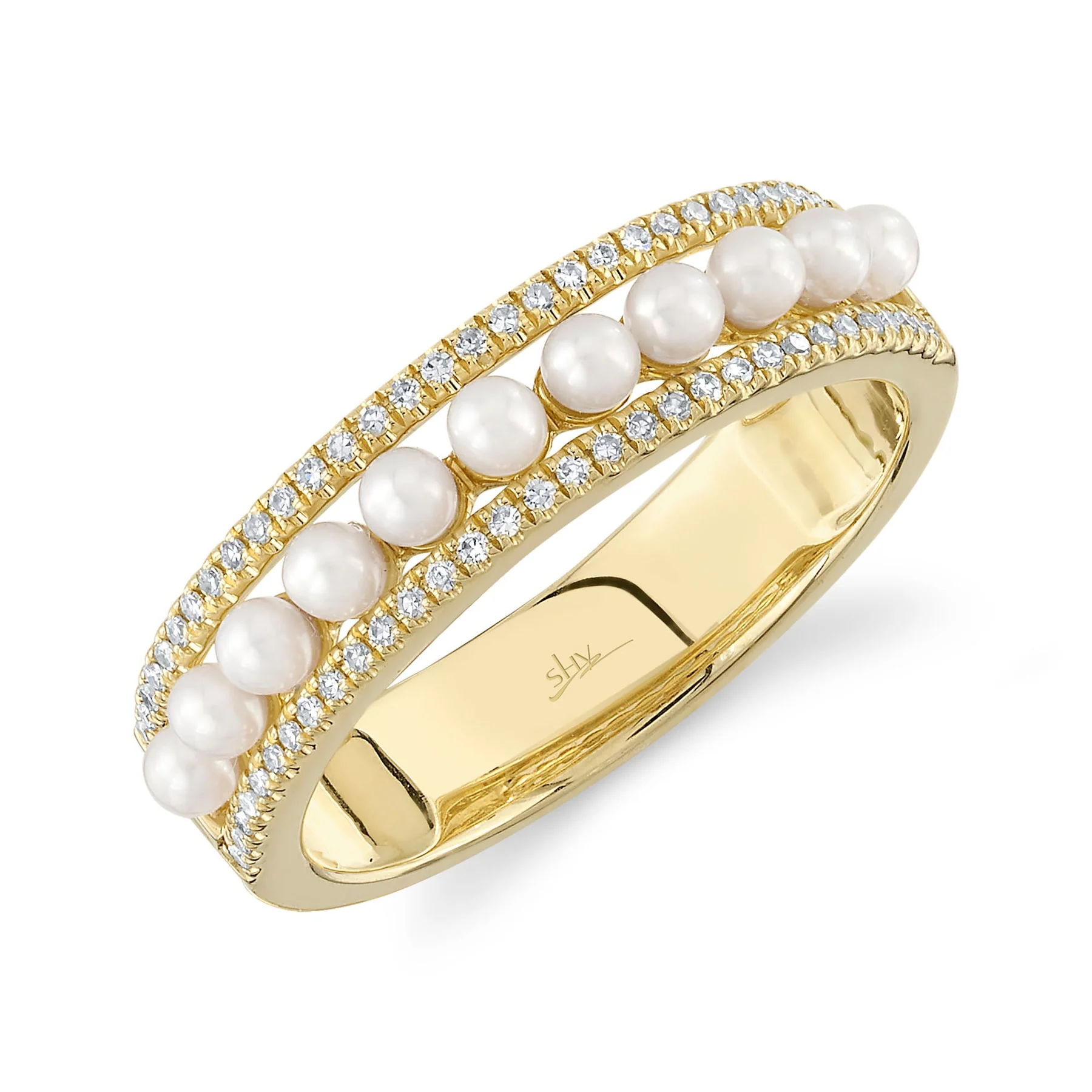 Bague pour femme en or 14k, perles, 0.14 carat de diamants SI - SC55023648 - Shy Creations