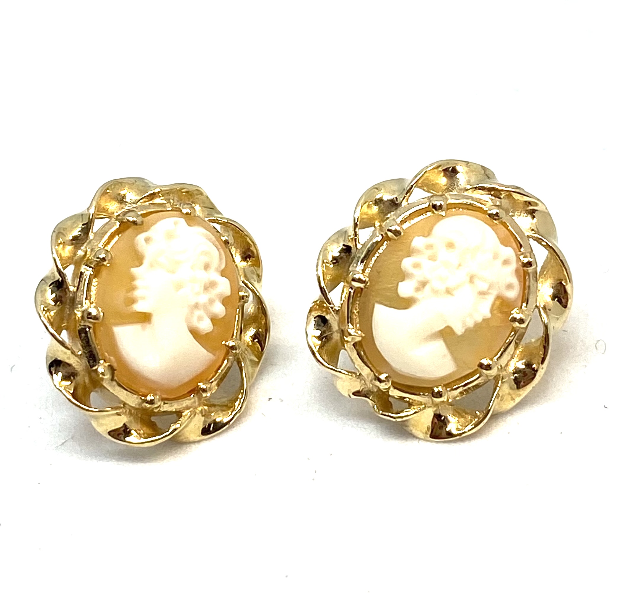 Boucles d'oreilles pour femme en or 10K, 2 cameys roses