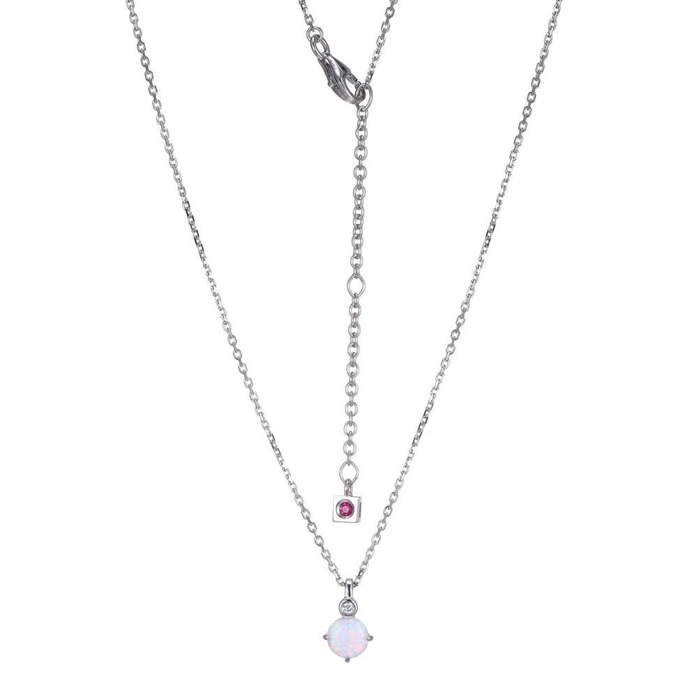 Pendentif pour femme en argent 925, opale, diamant laboratoire - R0LBUX3946 - ELLE
