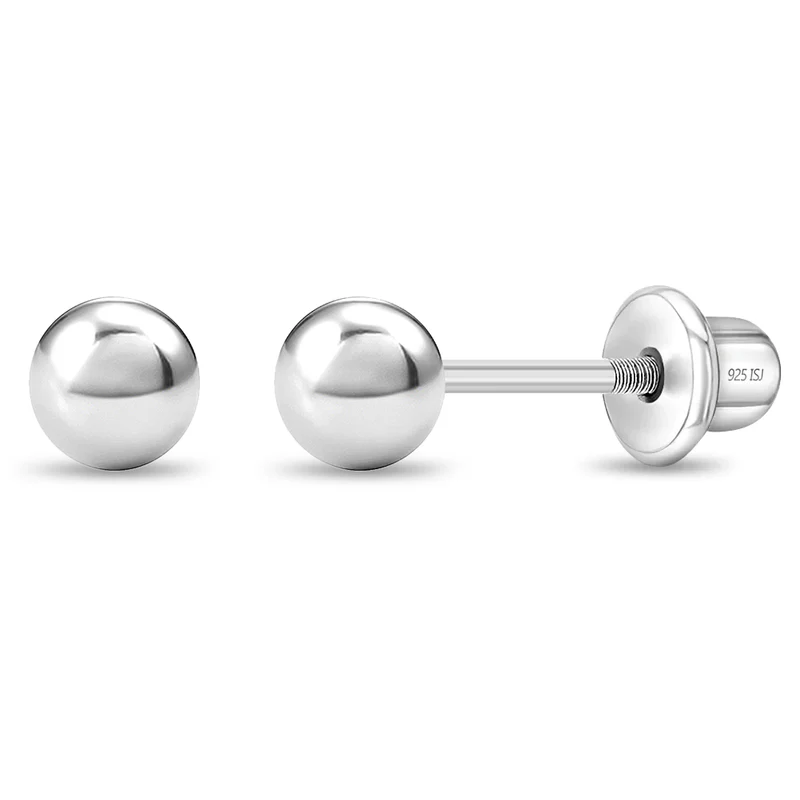 Boucles d'oreilles vissées pour enfant en argent 925, boules - SS-03-00261 - In Season Jewelry