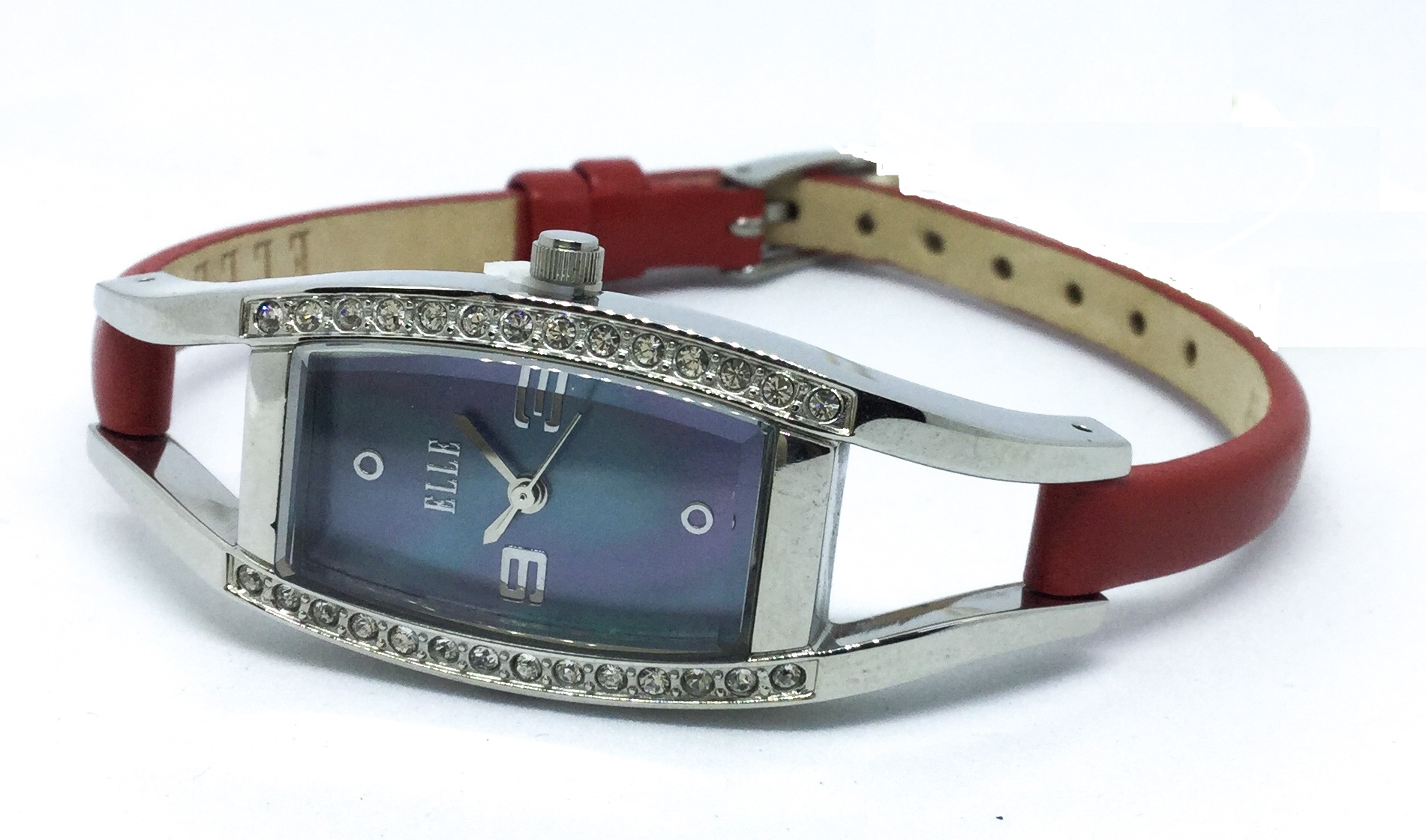 Montre femme, stainless, bracelet cuir, 28 pierres