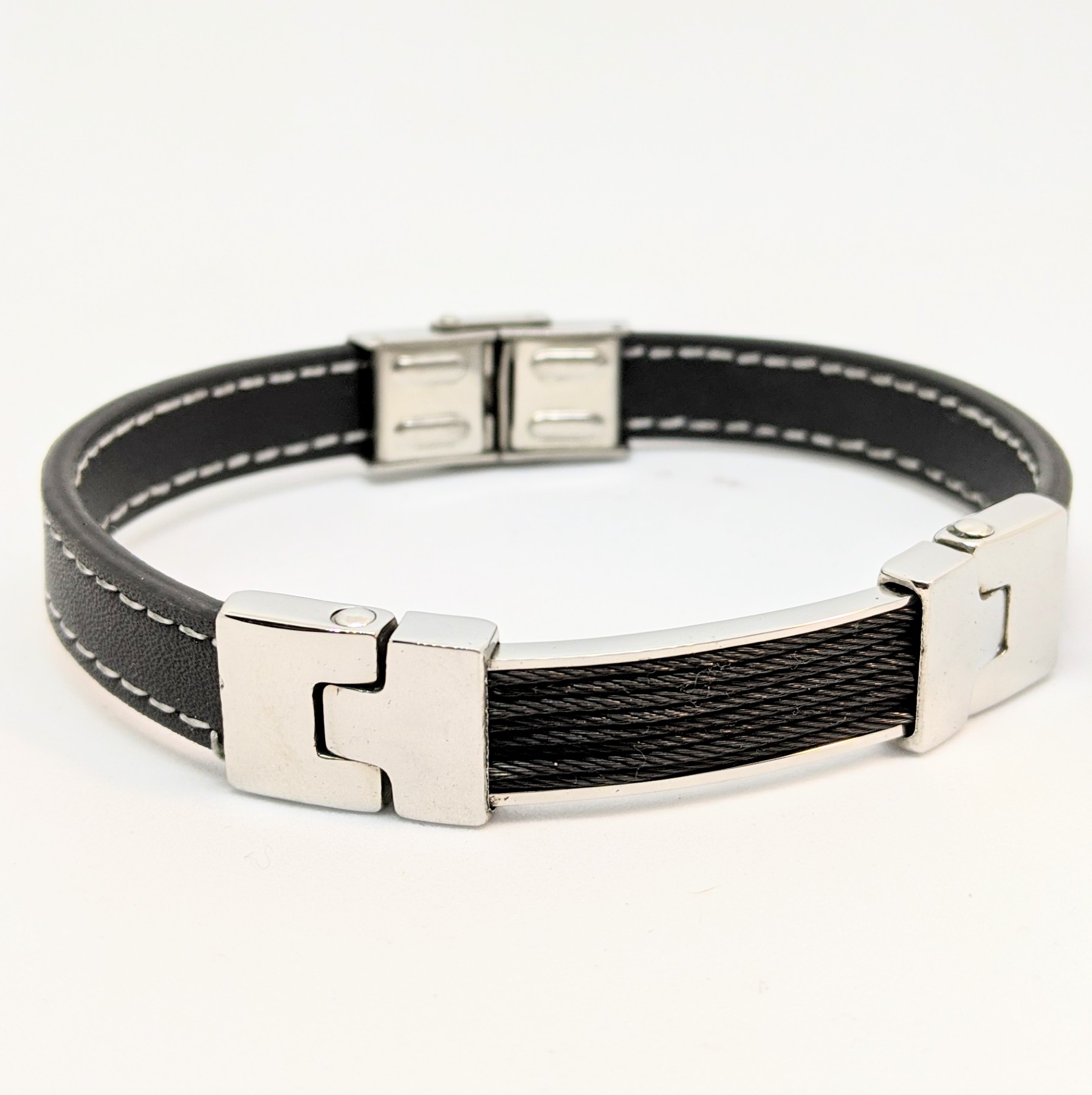 Braclelet stainless et cuir, fils torsadés