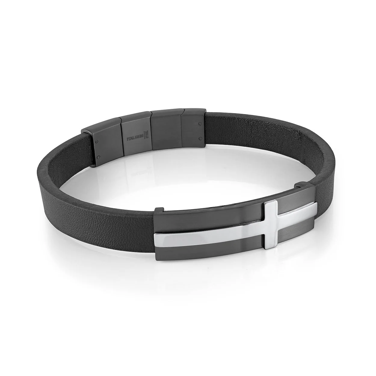 Bracelet pour homme en stainless et cuir, croix - SLB608 - Italgem