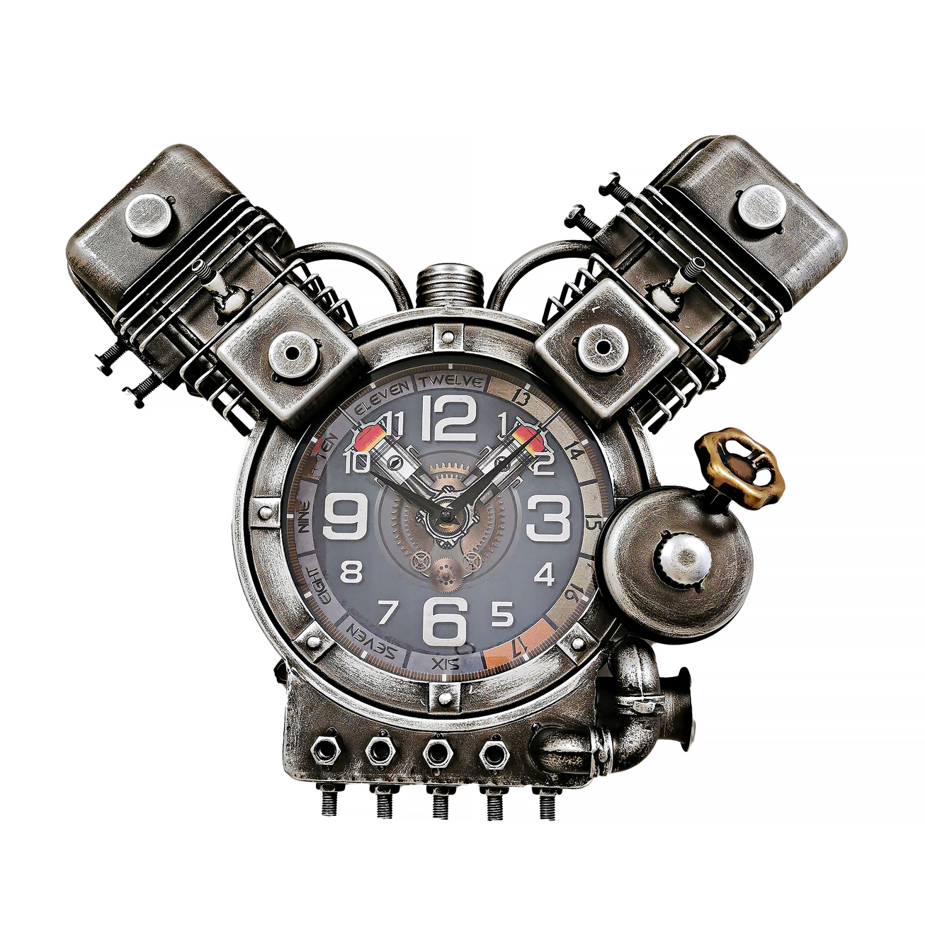 Horloge murale moteur de moto en V, Dimensions : 53,3 x 12,7 x 45,7 cm (21 x 5 x 18 in) Poids : 11,34 kg (25 lb) - WC1978 - Divers